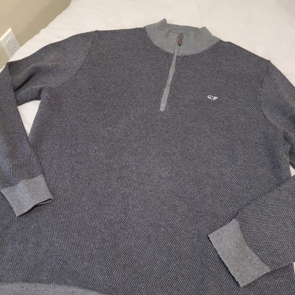Vineyard Vines Men's Wool Blend 1/4 zipSweater‎ SZ XL Grey Black knit cozy work